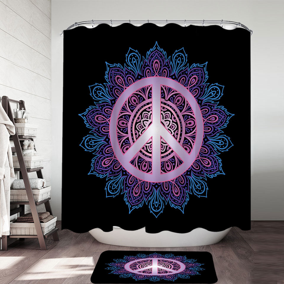 Mandala Shower Curtain with Peace Sign