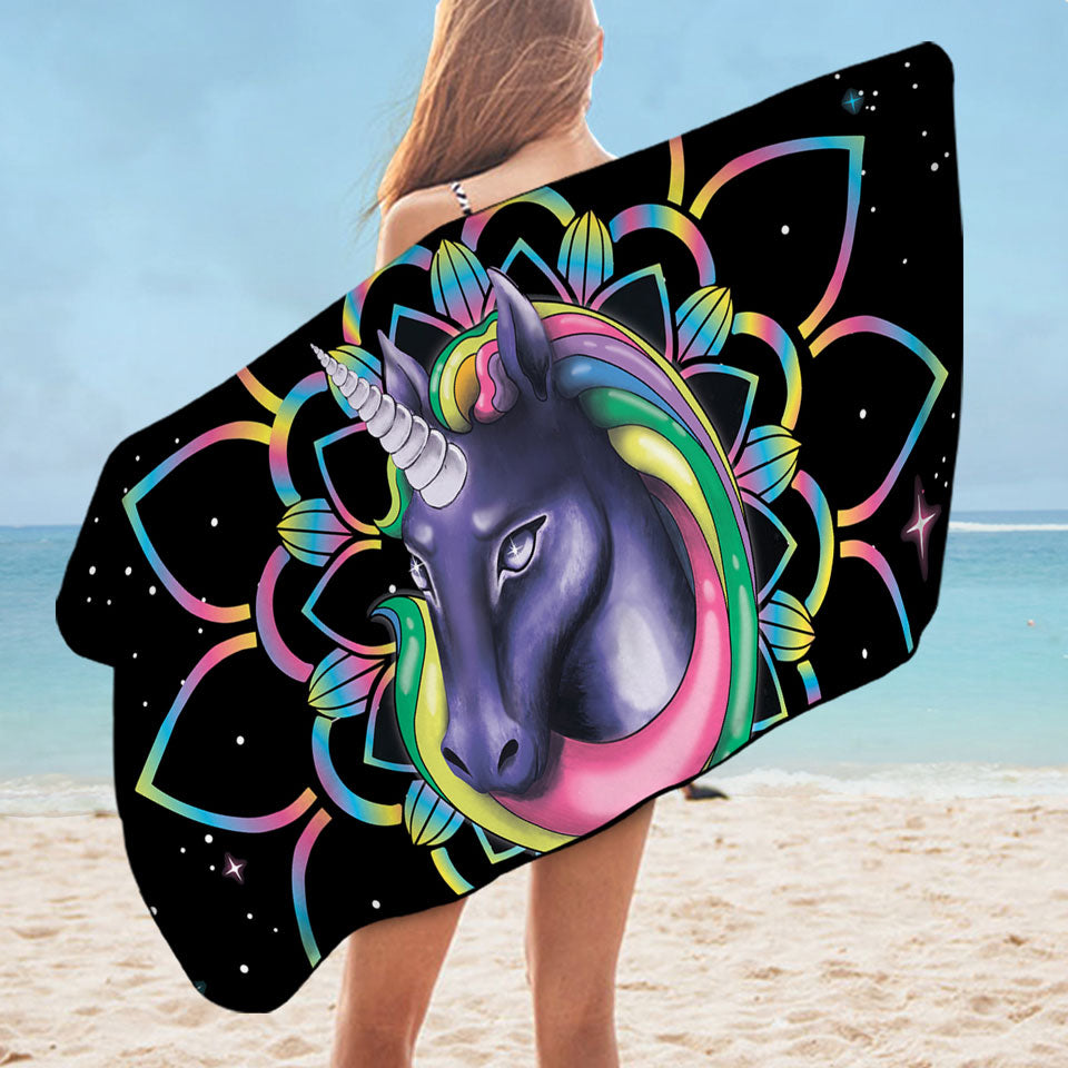 Mandala Unicorn in Space Unique Microfibre Beach Towels