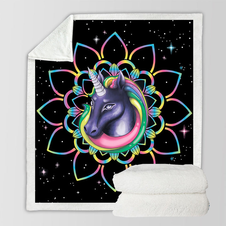 Mandala Unicorn in Space Unique Sherpa Blanket
