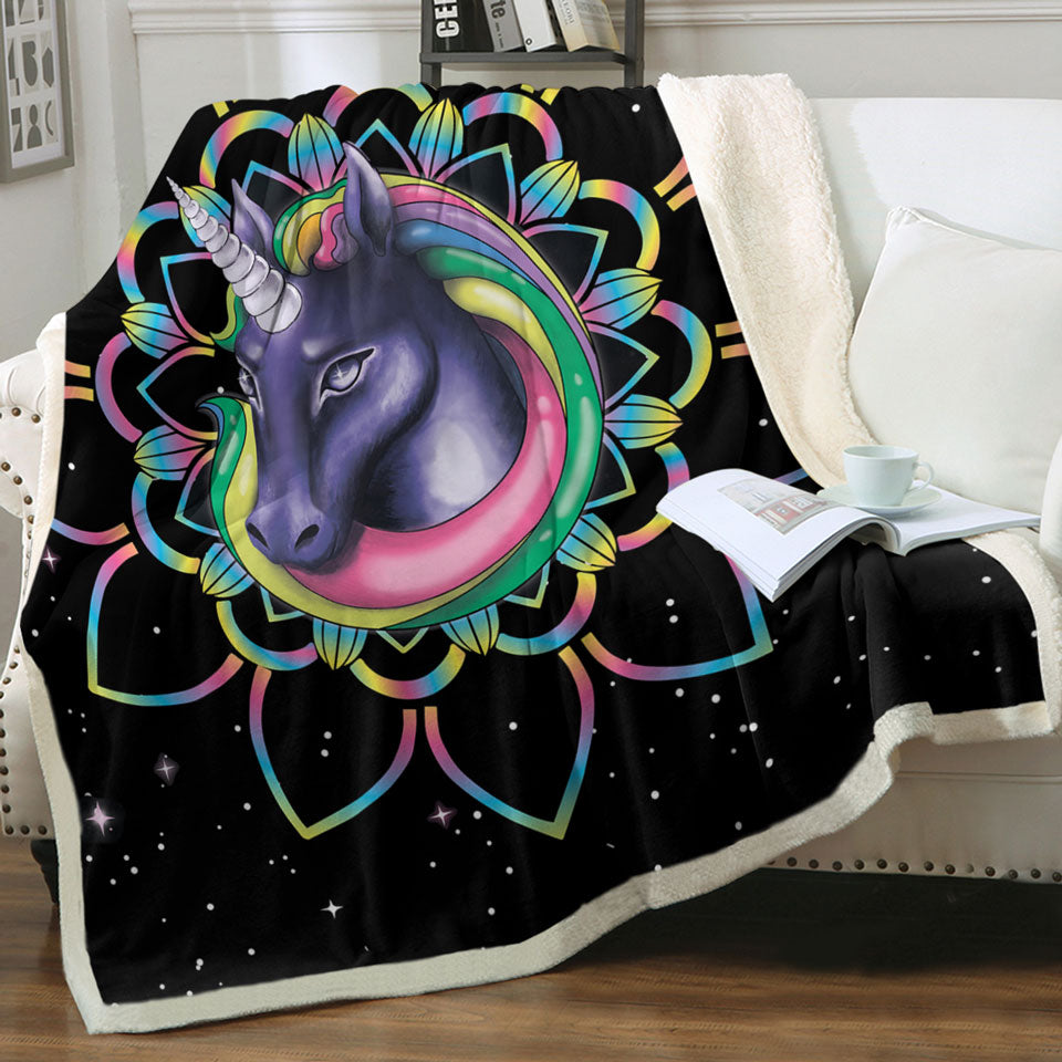 Mandala Unicorn in Space Unique Throw Blanket