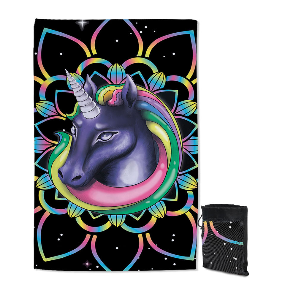 Mandala Unicorn in Space Unique Travel Beach Towel
