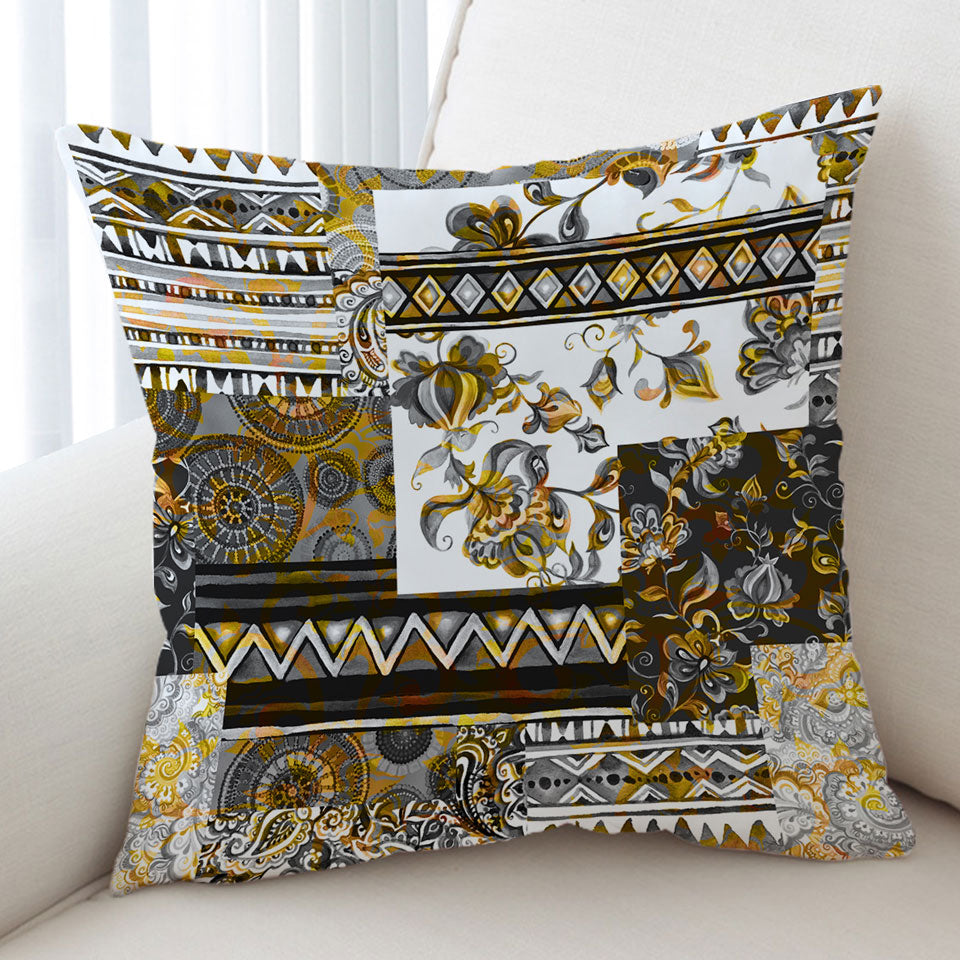 Mandalas and Flowers Golden Black Cushion Covers