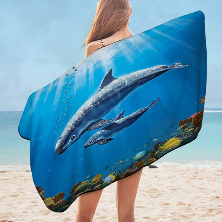 Marine Life Art Coral and Vaquita Pool Towels