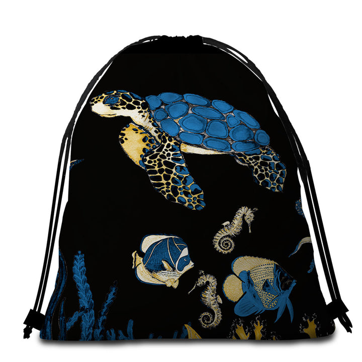 Marine Life Beach Bags for Towel Turtle and Friends Underwater Darkness