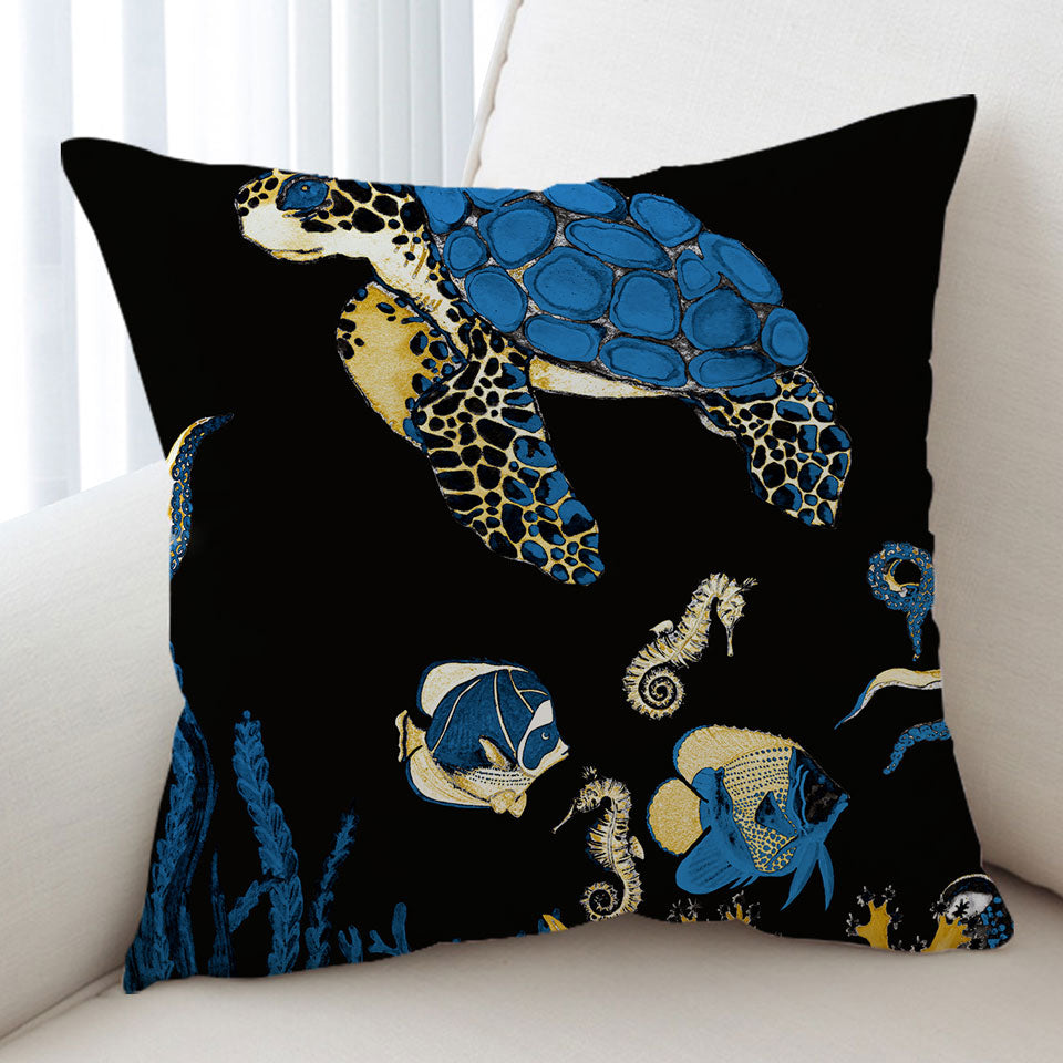 Marine Life Cushions Turtle and Friends Underwater Darkness