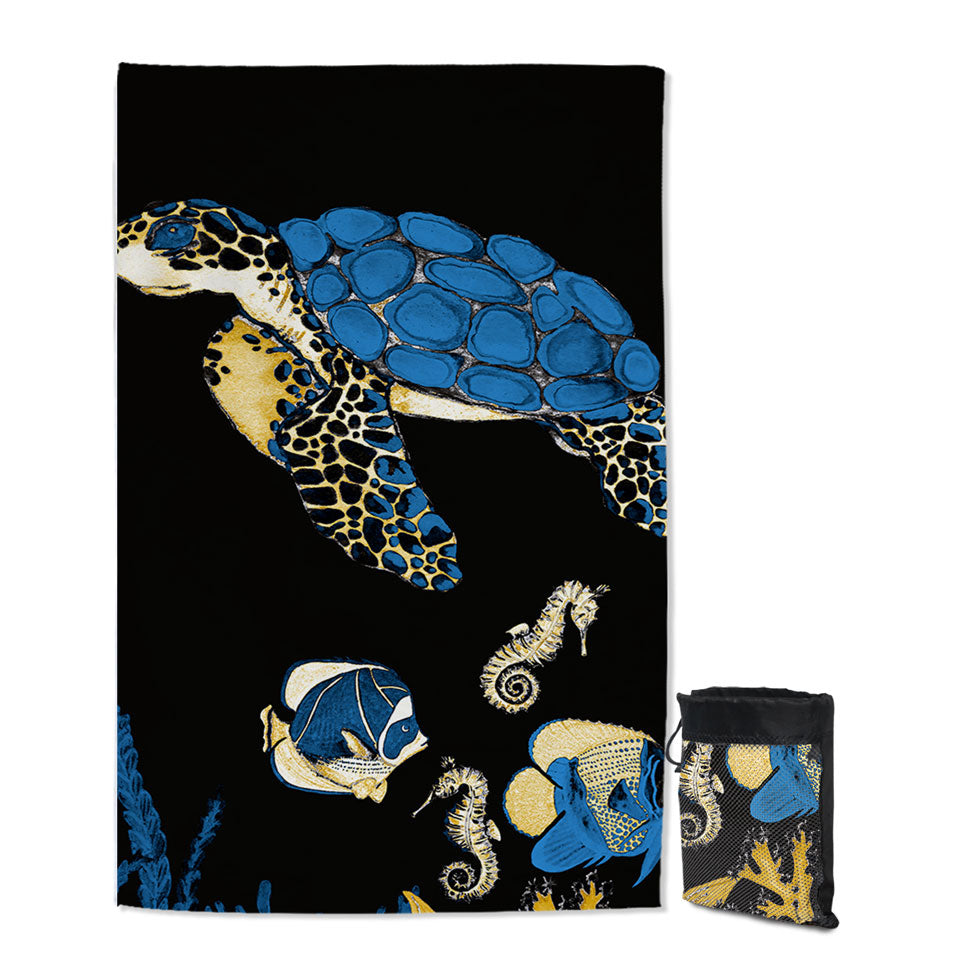 Marine Life Thin Beach Towels Turtle and Friends Underwater Darkness