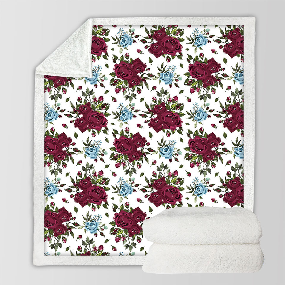 Maroon Red and Sky Blue Roses Decorative Throws