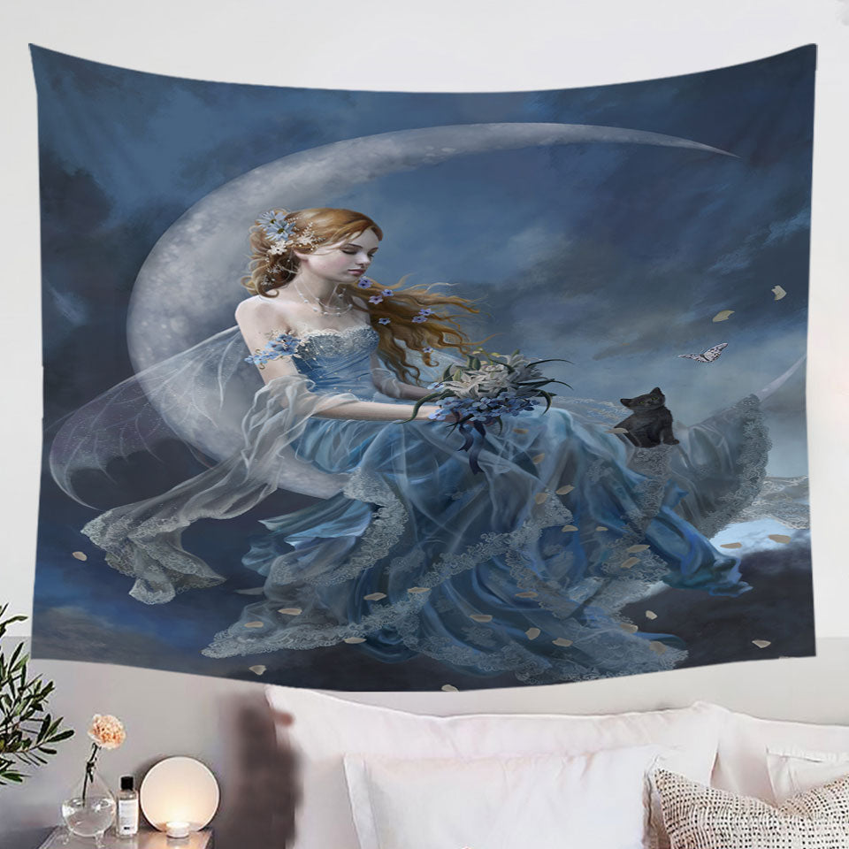 Melancholy-Beautiful-Moon-Fairy-in-Blue-Tapestry-Wall-Decor