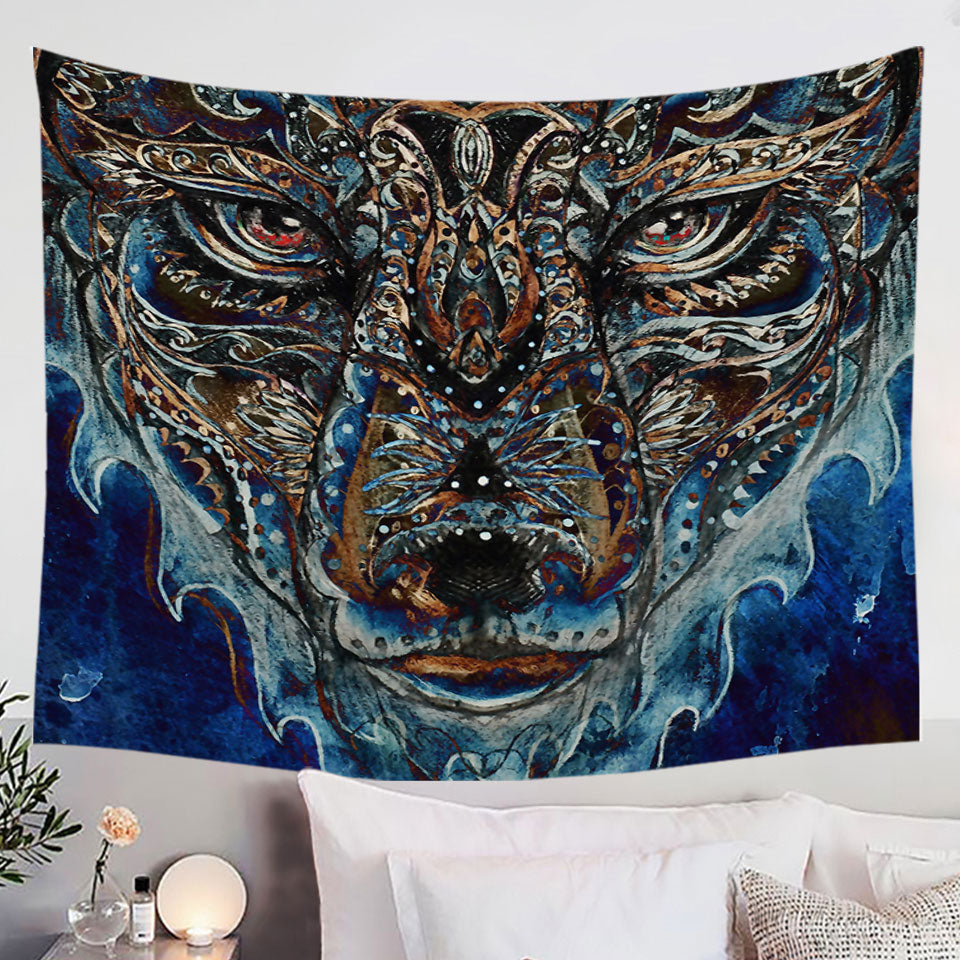 Men's Wall Decor Tapestry Tough Native American Wolf Painting