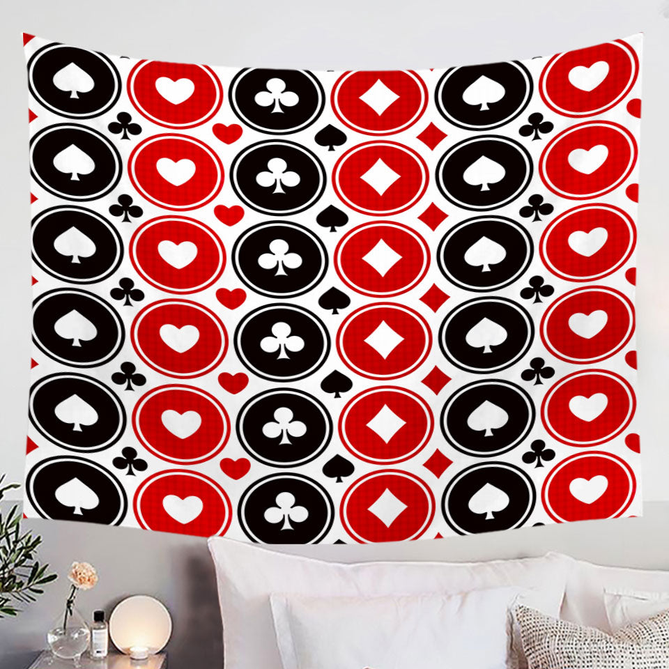 Men's Wall Decor Tapestry with Clubs Diamonds Hearts Spades Chips