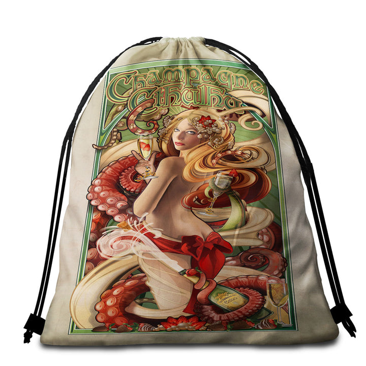 Mens Bags for Towels Art Champagne Cthulhu and Sexy Woman