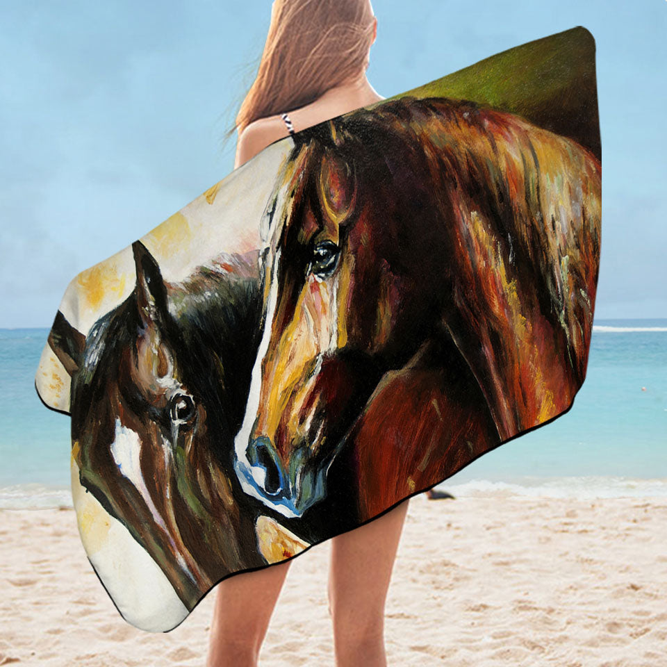 Mens Beach Towel Brown Painted Horses