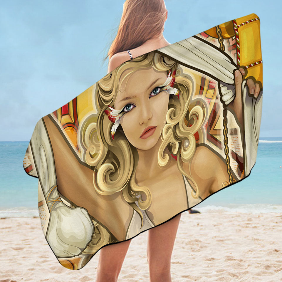 Mens Beach Towel a Stunning Woman Goddess of Cheese