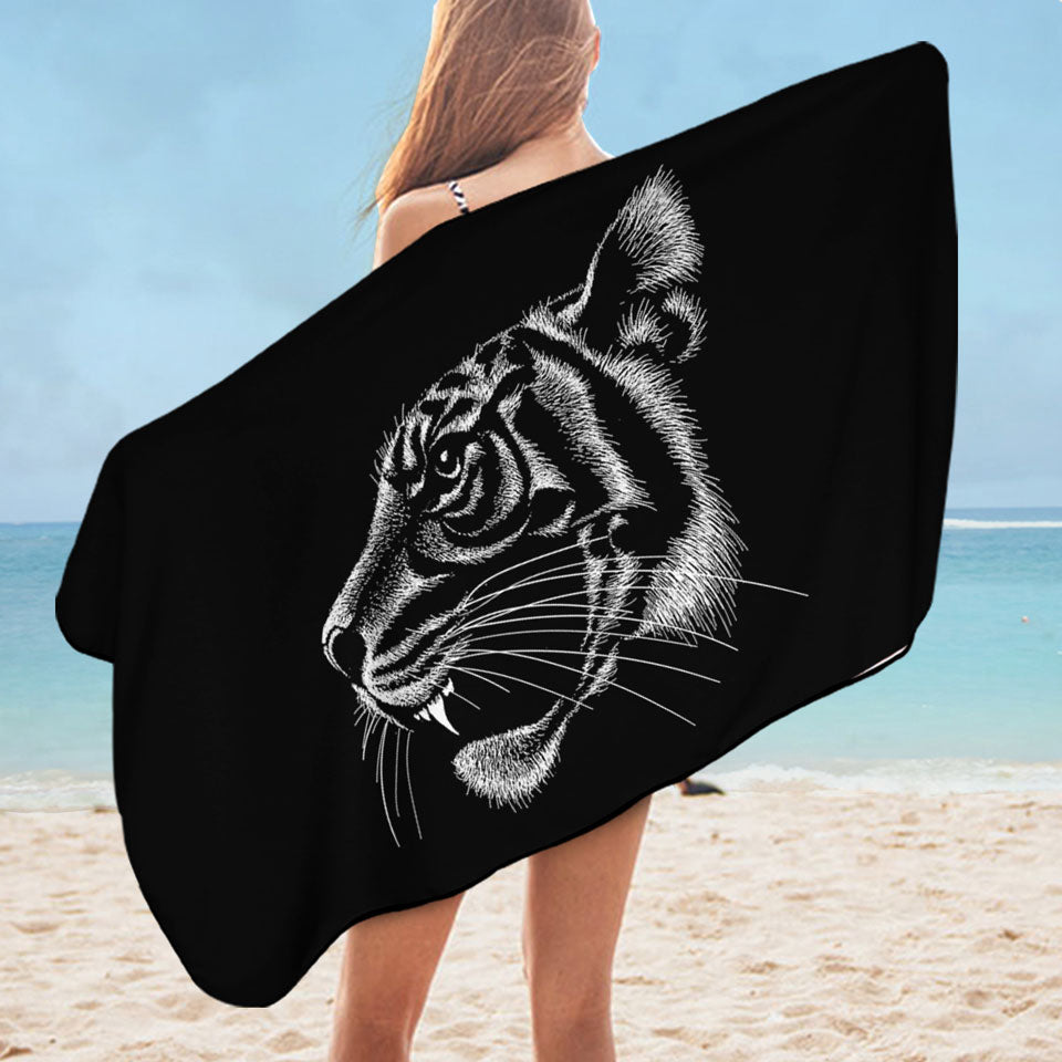 Mens Beach Towel with Tiger Head Profile
