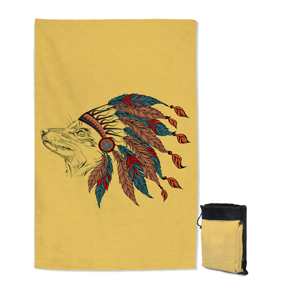 Mens Beach Towels Native American Chief Fox Quick Dry Beach Towel