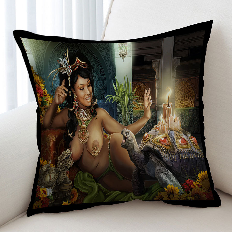 Mens Cushion Covers Tropical Sexy Girl and Tortoise