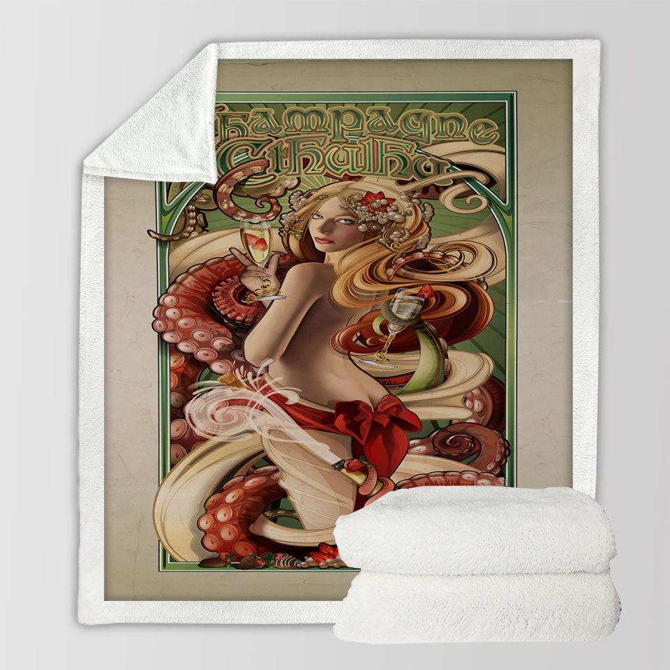products/Mens-Decorative-Throws-Art-Champagne-Cthulhu-and-Sexy-Woman