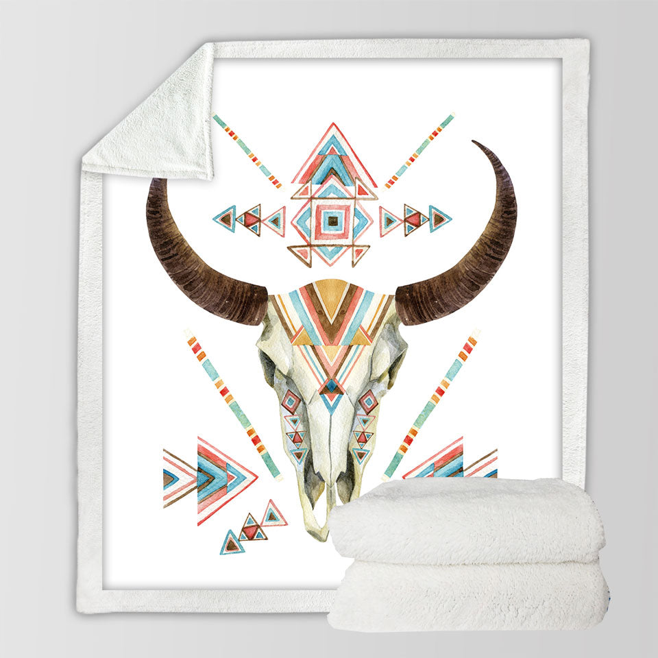 Mens Multi Colored Bull Skull Sherpa Blanket