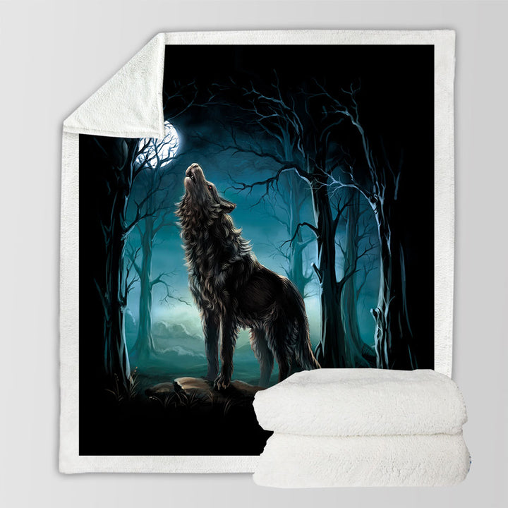 Mens Throw Blanket A Wolf Howls at a Moon