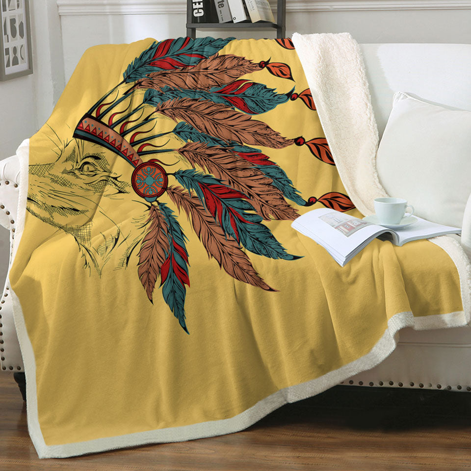 Mens Throws Native American Chief Fox Throw Blanket