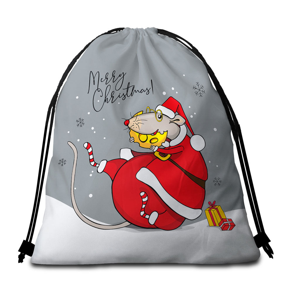 Merry Christmas Beach Towel Bags Funny Rat Santa Claus