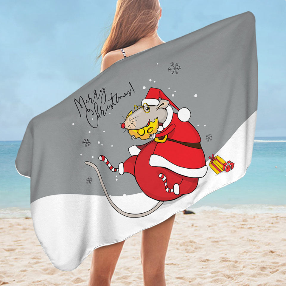 Merry Christmas Beach Towels Funny Rat Santa Claus