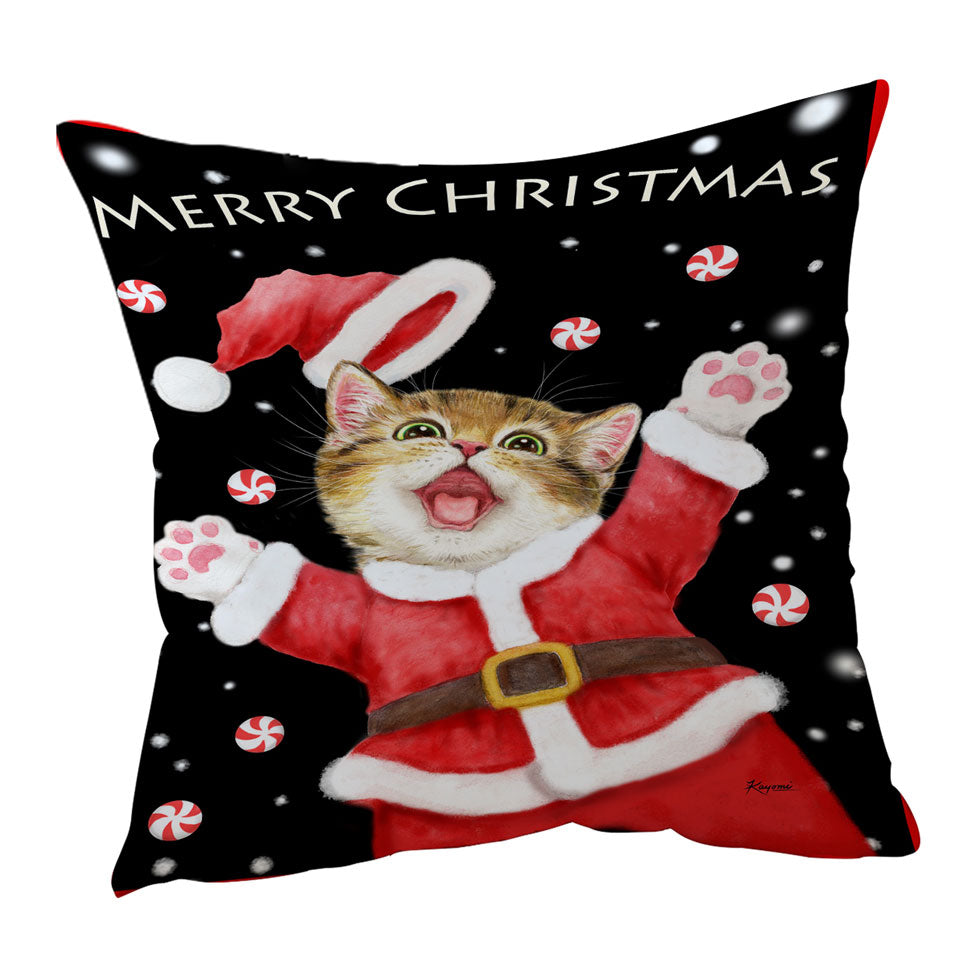 Merry Christmas Decorative Pillows Cats and Kittens Candy Snow