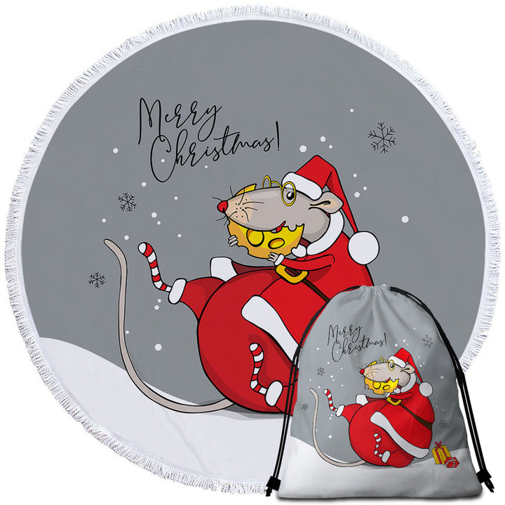 Merry Christmas Funny Rat Santa Claus Beach Towels