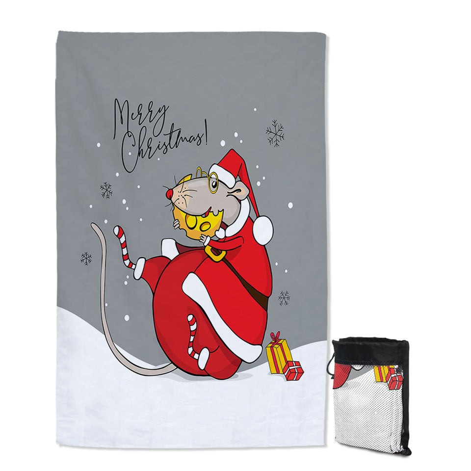 Merry Christmas Funny Rat Santa Claus Quick Dry Beach Towel