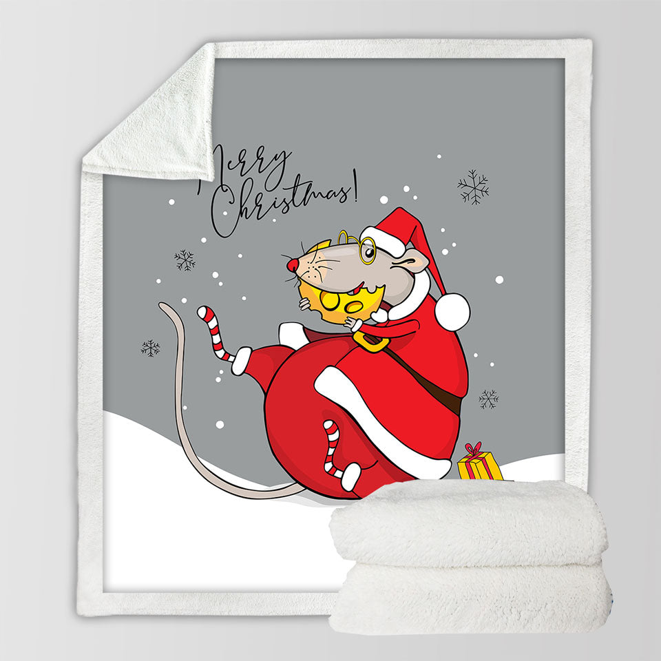 Merry Christmas Funny Rat Santa Claus Throw Blanket