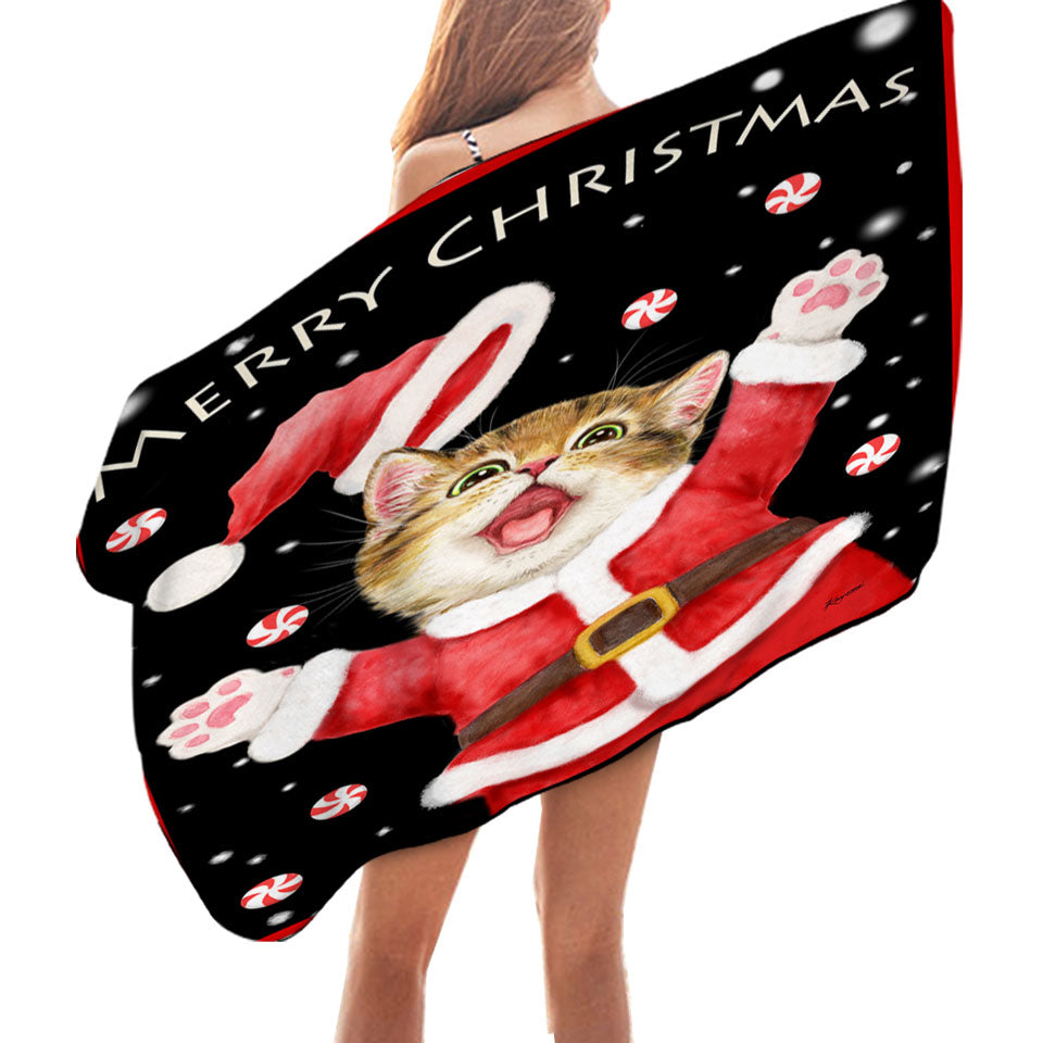 Merry Christmas Pool Towels Cats and Kittens Candy Snow