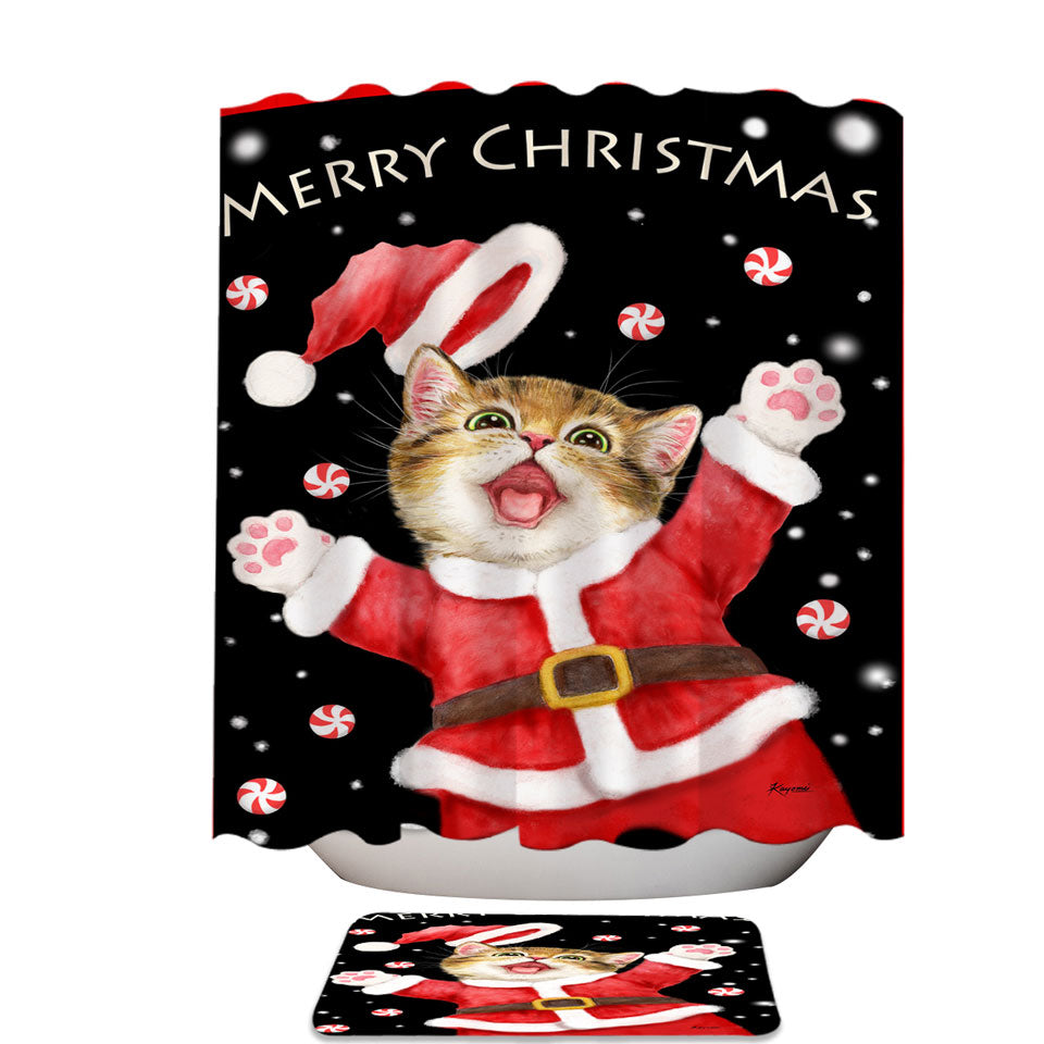 Merry Christmas Shower Curtains Cats and Kittens Candy Snow