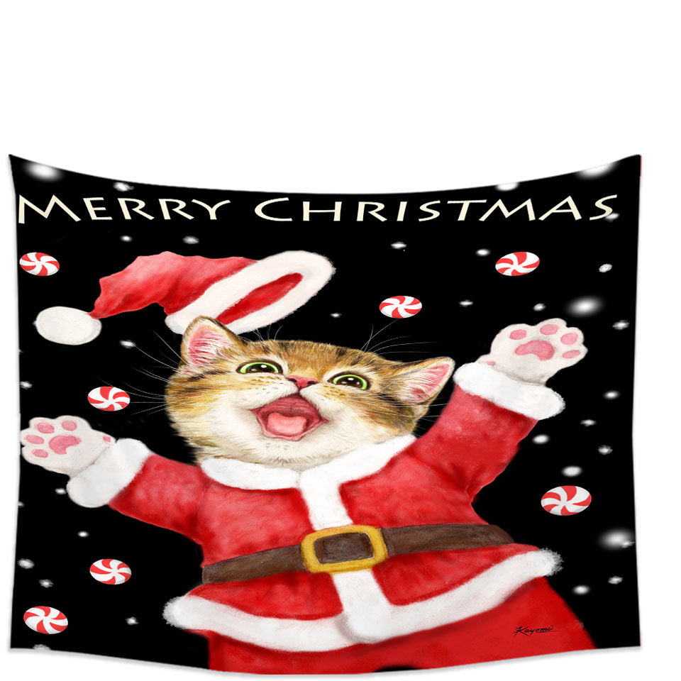 Merry Christmas Tapestry Cats and Kittens Candy Snow