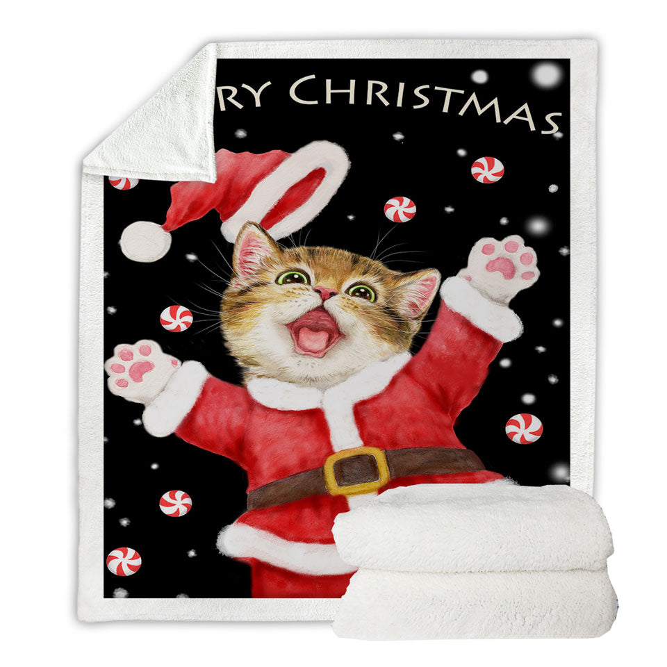 Merry Christmas Throw Blanket Cats and Kittens Candy Snow
