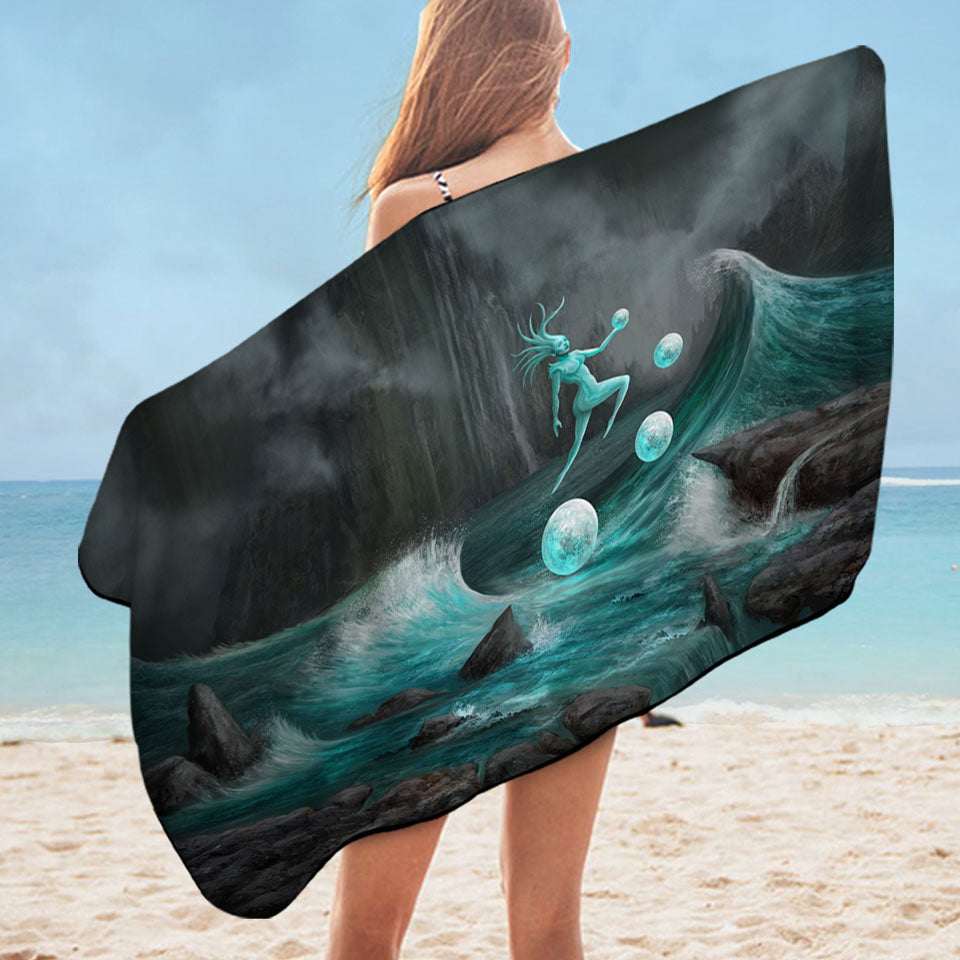 Microfiber Beach Towel of Thalassa the Ocean God Fantasy Art