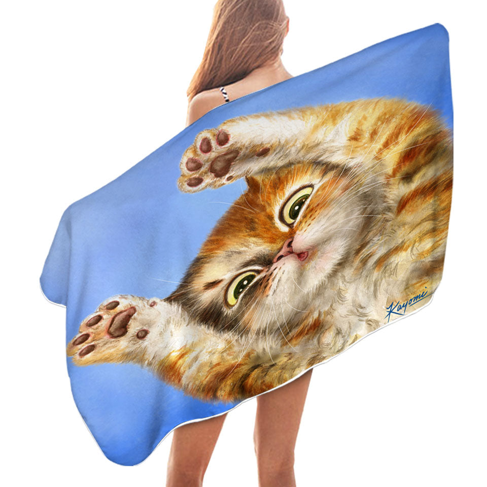 Microfiber Beach Towel with Cute Kittens Designs Paws Up Cat