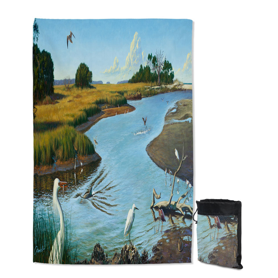 Microfiber Towels For Travel of Nature Lake Art Birds of Paradise