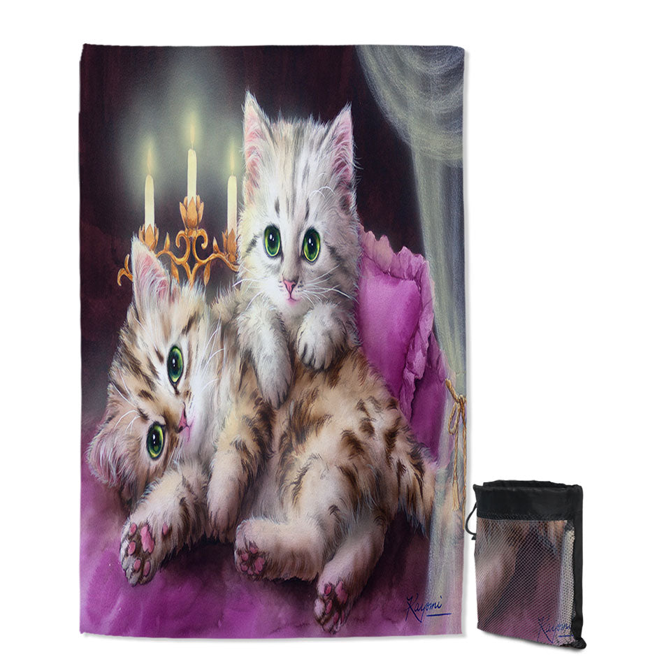 Microfiber Towels For Travel with Cats Art Paintings Candle Night Kittens