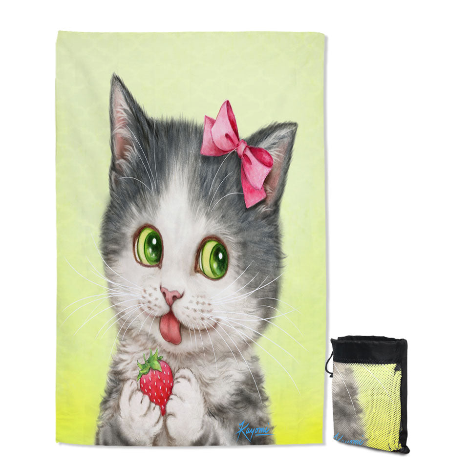 Microfiber Towels For Travel with Cute Paintings Strawberry Love Girly Kitten
