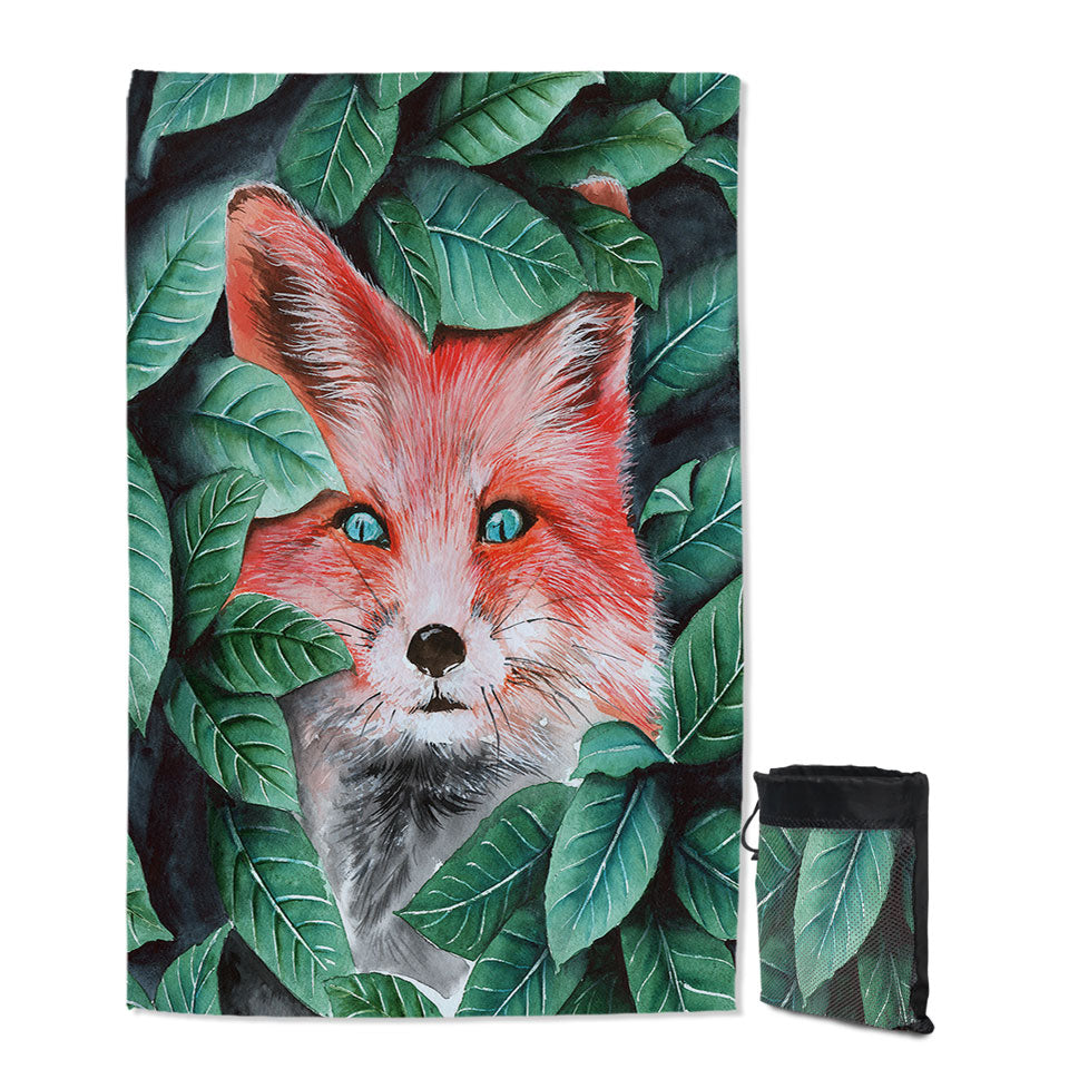 Microfiber Towels For Travel with Green Leaves and Cute Hidden Fox