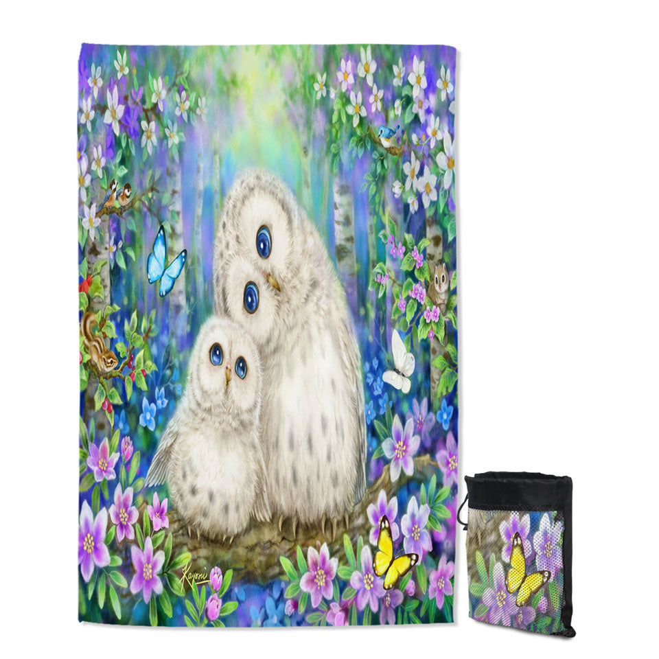 Microfiber Towels For Travel with Nature Art Morning Breeze Flowers and Owls
