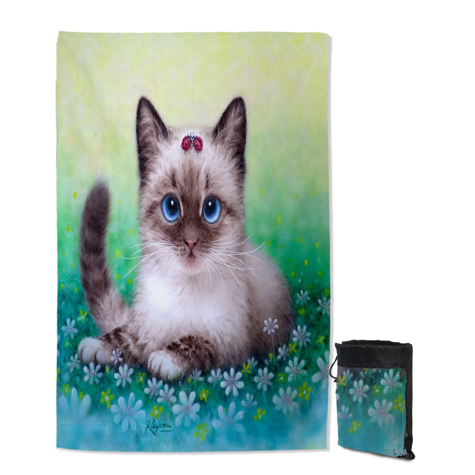 Microfiber Towels For Travel with Stunning Cat Painting Ladybugs and Kitten