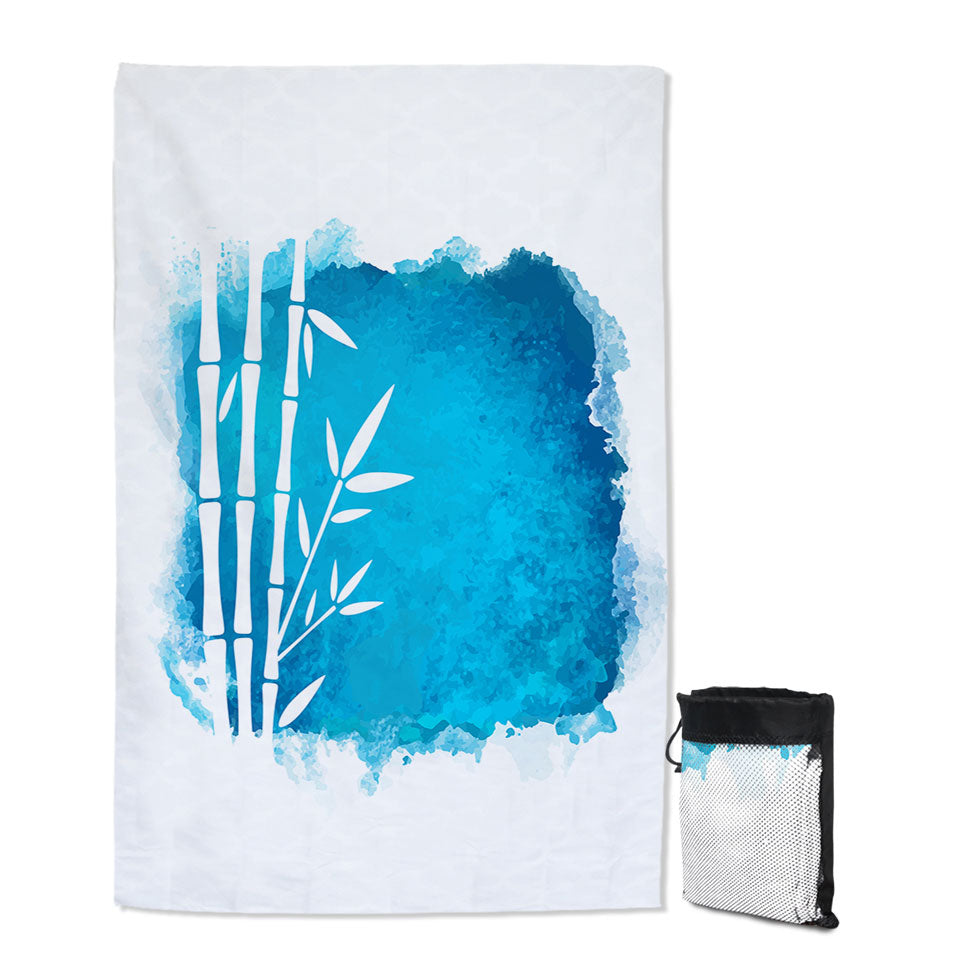 Microfiber Towels For Travel with White Bamboo Silhouette over Ocean Blue Paint