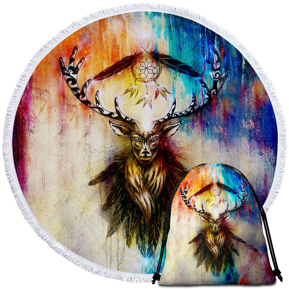 Microfibre Beach Towels Colorful Native Deer Painting