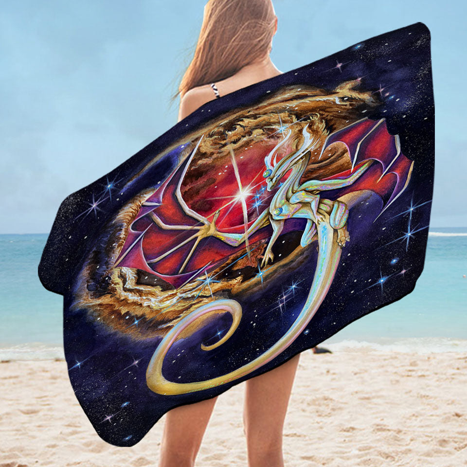 Microfibre Beach Towels Fantasy Art Dragon Echoes of Light