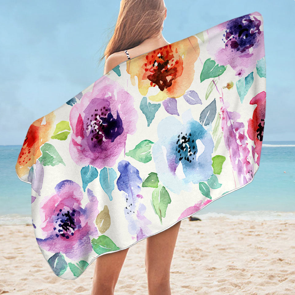 Microfibre Beach Towels Watercolor Floral Painting