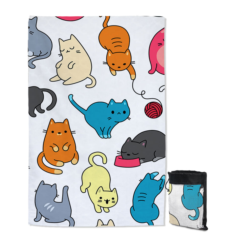 Microfibre Beach Towels of Multi Colored Cats Drawings