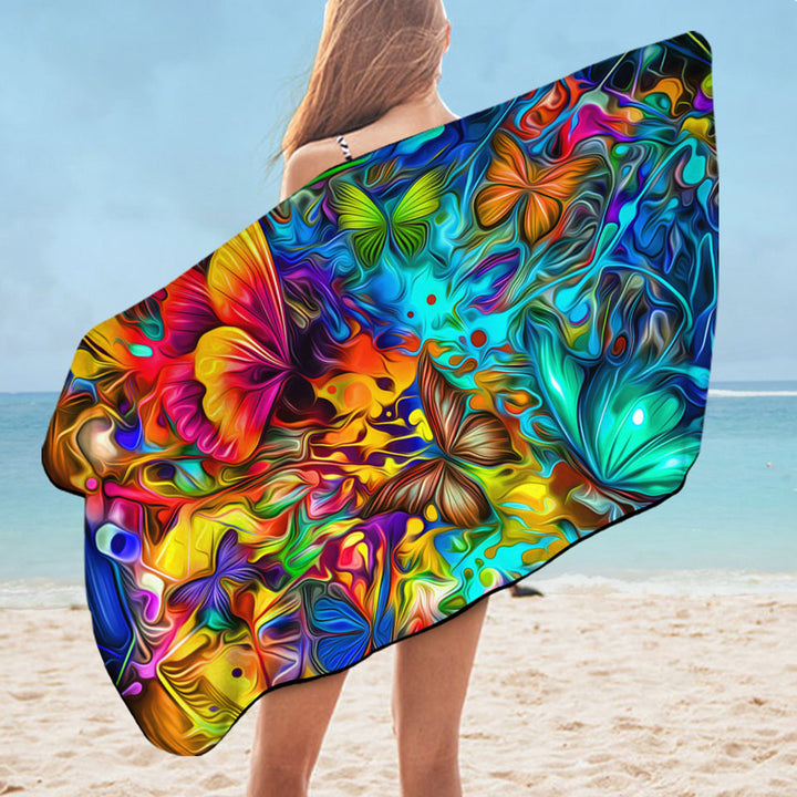 Microfibre Beach Towels with Butterflies Crazy Design