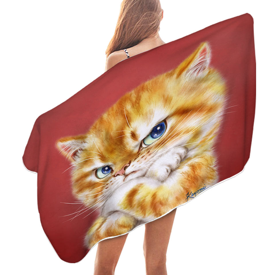 Microfibre Beach Towels with Funny Cats Drawings Angry Cute Ginger Kitty