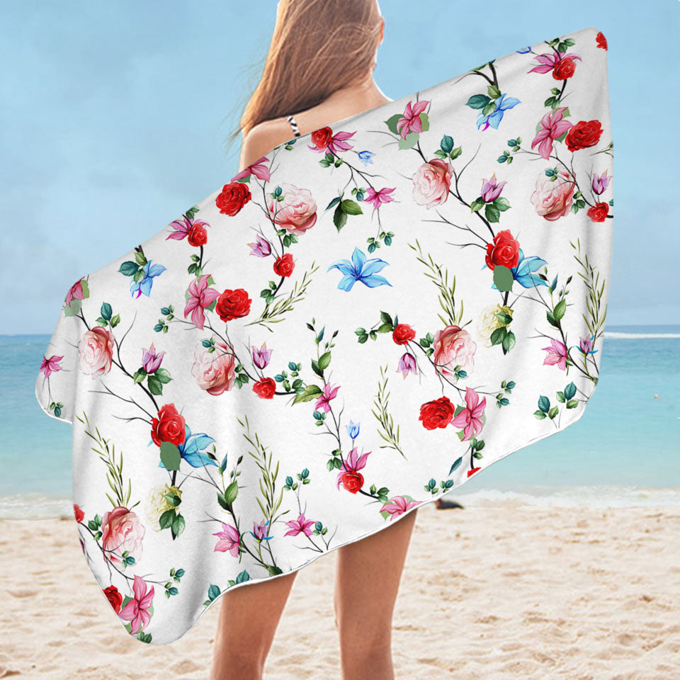 Microfibre Beach Towels with Multi Colored Flowers Pattern